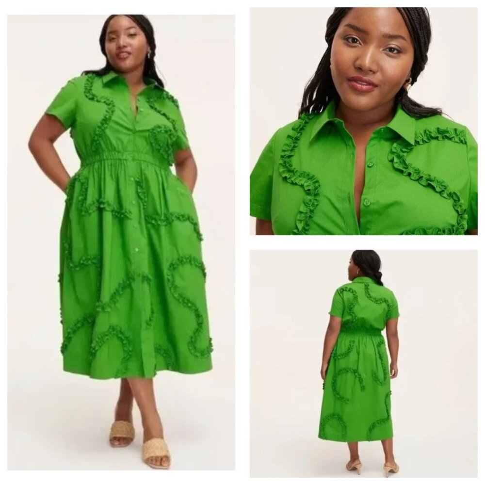 kate spade Bright Green Ruffle Shirt Midi Dress